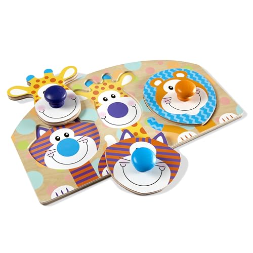 Melissa & Doug First Play Wooden Jumbo Knob Safari Animal Puzzle (3 pcs) Large Puzzles for Babies and Toddlers Ages 1+ - image 1