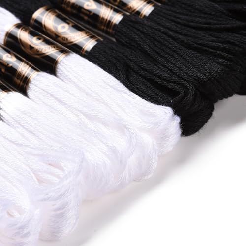 Image of FASHEWELRY 105 Yards Crewel Cross Stitch Floss 1mm Polyester Embroidery Floss Thread Embroidery Thread Bulk for Jewelry Making Bracelet Knitting Stitch Supply (Black White)