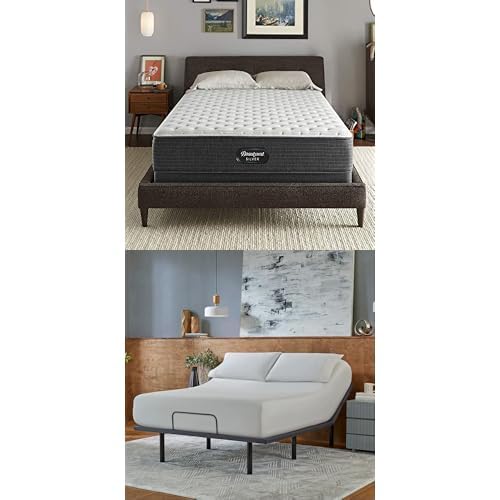 Image of Beautyrest Silver BRS900 12 inch Extra Firm Full Mattress Bundle baselogic Level 2 Full Adjustable Base Bed Frame - Cooling & Supportive with Head & Foot Adjustability