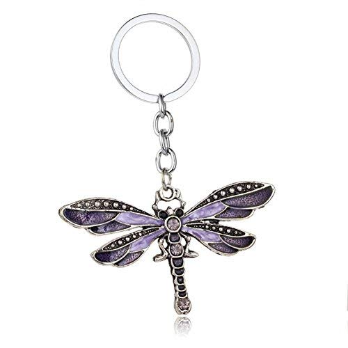 Aysekone Chic Enamel Dragonfly Keychain Bohemia Dragonfly Pendants Keyring Women Ladies Jewelry Gifts Animal Charms Key Chain Car Bags Keyfob（Purple）