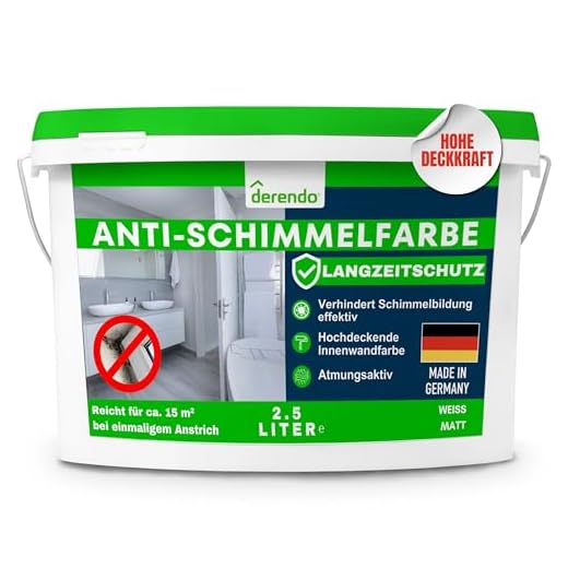 derendo Anti Schimmelfarbe für feuchte Räume Badezimmer Schlafzimmer Wandfarbe innen weiß mit sehr hohe Deckkraft Schimmelbeseitigung Schimmelentferner Langzeitschutz (2.5 Liter)