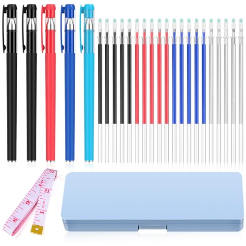WANFRES fabric markers for sewing, heat erasable pens for fabric sewing and quilting, 5 pens + 20 refills, embroidery fabric pen, disappearing ink pen for fabric, tailors marking, sewing supplies.