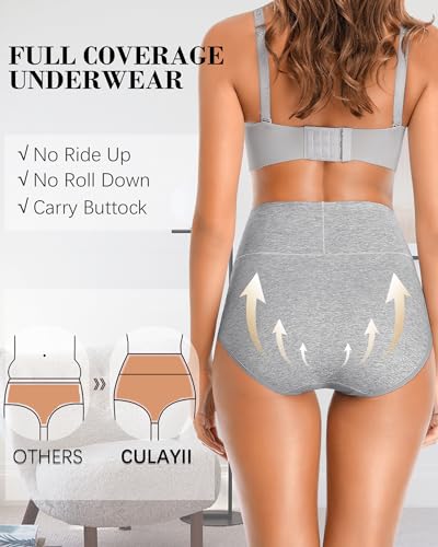 CULAYII Tummy Control Underwear for Women High Waisted Panties Full Coverage Cotton Postpartum Briefs Stretch Ladies Undies4
