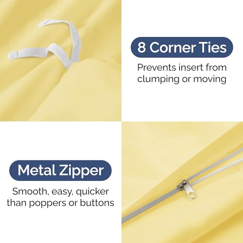 Image of Duvet Cover Full Size Set - Extra Soft Full Duvet Cover 80 inch x 90 inch with 2 Pillow Shams for Women, Men, Kids & Teens - Hotel Luxury, Easy-Care w /Zipper Closures & Ties - Comfy and Breathable (Yellow)