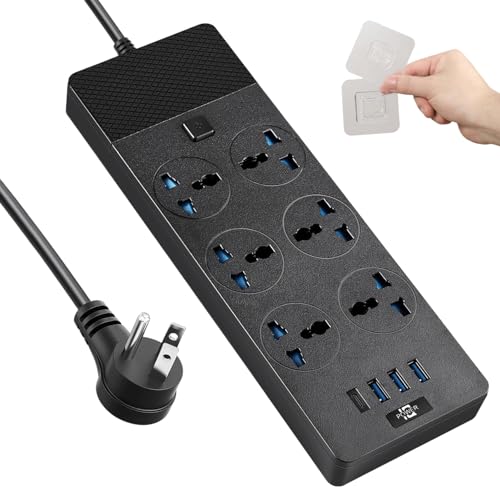 Universal Power Adapter Jumpso 3000w Power Strip with 4 USB Ports (1 USB C) 6ft Extension Cord with International Outlets 110-240v European Travel Plug Adapter for Home Office Travel Black