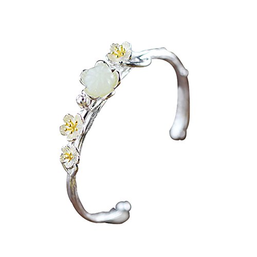 Jade Ángel Plata de Ley Natural Jade cultivada flor chapado en oro pulsera de mujer Cover