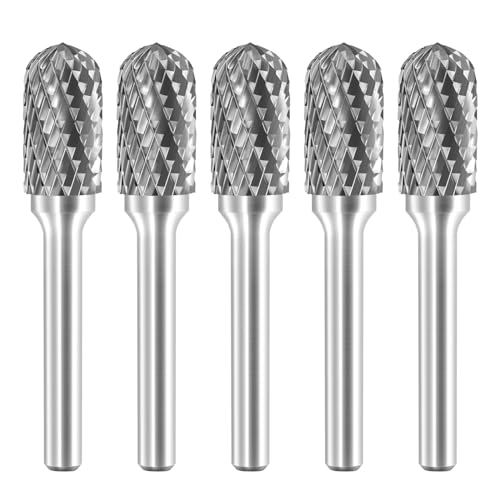 Image of SC-5 Tungsten Carbide Burr Rotary File Cylindrical Shape with Radius End Double Cut with 1 /4''Shank for Die Grinder Drill Bit - 5Pcs