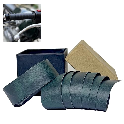 Image of The Grit Co. Leather Grip Wrap for Motorcycle Handle bar - Bike Handlebar Universal Grips (Forest Green)