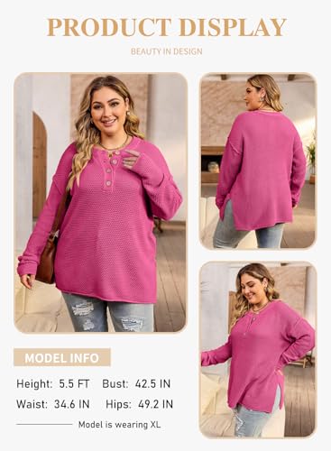 Image of Eytino Womens Plus Size Sweaters Casual Long Sleeve Loose V Neck Button Henley Tops Pullover Knit Jumpers,(1X-5X)
