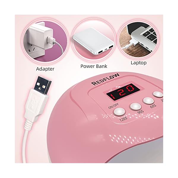 RedFlow UV LED Nail Lamp, Pink, Polycarbonate, LED Light, Large Size, Palm Print Auxiliary Irradiation, UV Protection Gloves