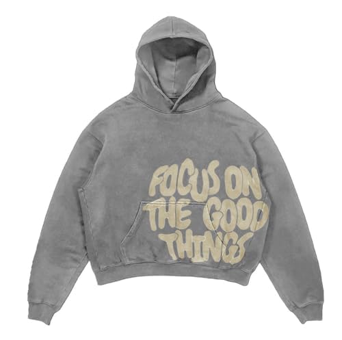 Men's Y2K Letter Print Hoodie Acid Wash Oversize Vintage Gothic