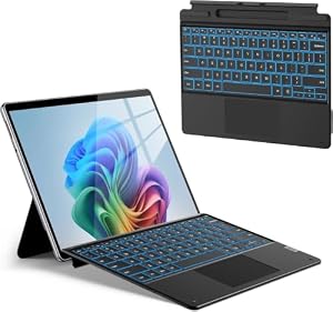 ORDA Surface Pro 11 Tastatur, Kompatibel mit Surface Pro 11/10/9/8/X mit Multi-Geste-Trackpad, 13 Zoll Surface Pro Bluetooth Tastatur mit 11-Farbiger Hintergrund Beleuchtung, Stifthalter, QWERTZ