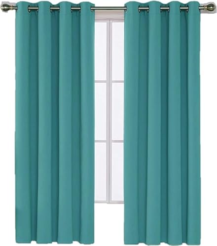 Home In Style 4U Blackout Thermal Insulated Window Curtains for living room 2 Panels Turquoise 46" width x 72" drop Ring Top Eyelet Curtain with Tie Backs