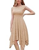 Berylove Cocktailkleid Asymmetrisch Elegante Kleider Damen Kurzarm Abendkleider Elegant Retro Kleider BLP7040 Champagne L
