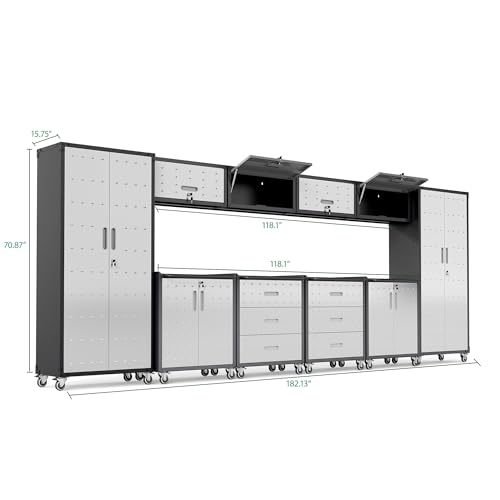 Image of 10-Piece Heavy Duty Steel Garage Cabinet System | All-in-One Modular Garage Cabinet Set for Ultimate Workshop Organization | Easy Assembly Garage Storage Cabinets & Tool Bench