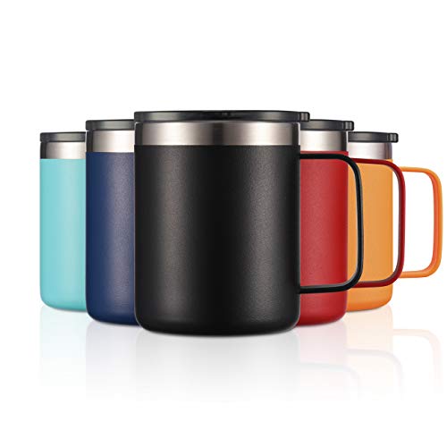 Image of 12oz Stainless Steel Insulated Coffee Mug with Handle, Double Wall Vacuum Travel Mug, Tumbler Cup with Sliding Lid, Black