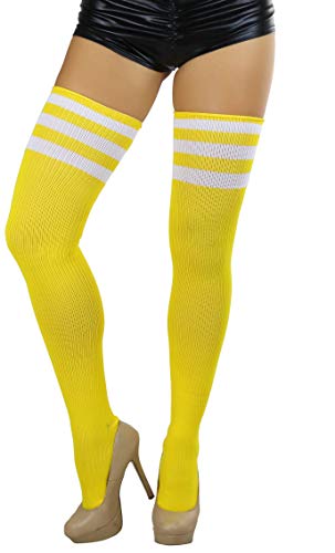 Image of ToBeInStyle Women's Heavyweight Knit Thigh High Long Socks w /Contrast 3 Stripe Top Band