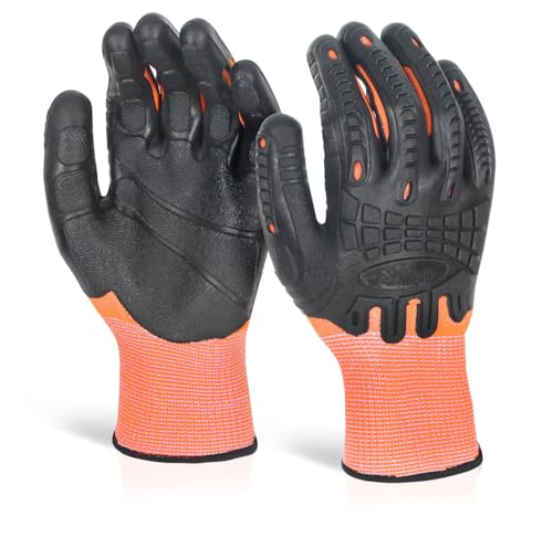 Beeswift Glovezilla Cut Resistant Fully Coated Impact Glove/Tear Resistance Safety Gloves Personal Protective Equipment Work Gloves PPE Workwear – Orange/Black - Medium - 1 Pair