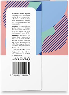 Amazon Brand - Sekoa Muslin Reusable Face Cloths 3 pack - For Facial Exfoliating and Cleansing - Made in the UK from 100% Cotton - PH Balanced - Blue Trim