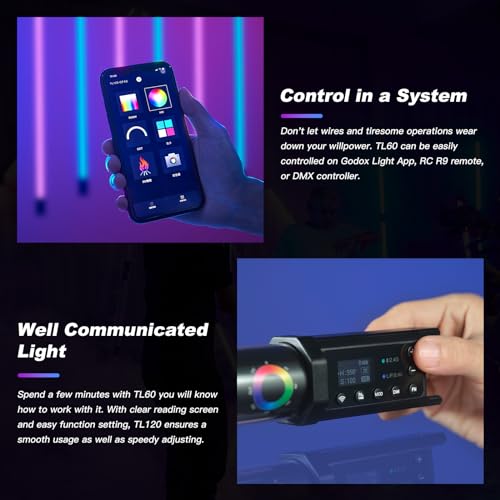 Image of Godox 2Pack TL60 Handheld Light Wand, RGB Stick Light for Photography, 2600mAh Rechargeable Tube Light for Video Shooting, APP Control 2700K-6500K for Studio Photography Recording Streaming