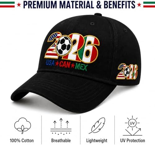 2026 World Cup Soccer Hat–USA Canada Mexico Host Countries Embroidered Baseball Hat Unisex Cotton for Soccer Supporters - 5