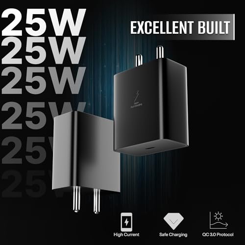Image of AILKIN 25W GaN USB-C Superfast Charger Adapter Compatible with Samsung Galaxy S /A /M /F /Z Series-Compatible with S25 /S24 /S23 /S22 Ultra /S21 /21FE /S20 /Note /M54 /M53 5G /M33 /M23 /A34 /A54 5G /A13 & More(Black)