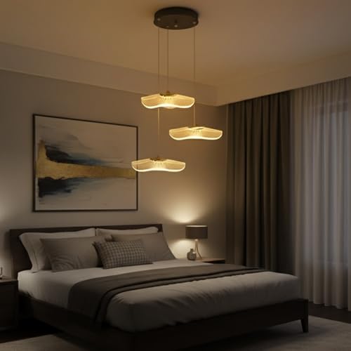 Image of 3 Crystal Wave Pendant Light | Modern Acrylic Chandelier with Antique Gold Finish | Elegant Wave Design Hanging Light for Living Room, Bedroom, Dining Room, Restaurants Ceiling Lamp