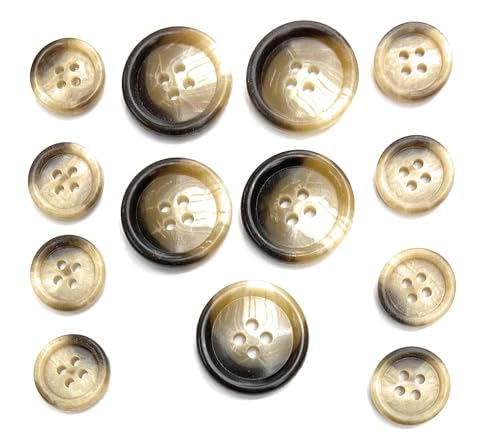 Brown/Beige Rim Button Set -Tailored 4 Hole-~ Unisex for Suits, Sport Coat, Uniform, Jacket, Dresses 13 Pc. (Five 7/8'' & Eight 5/8'') - Main Image