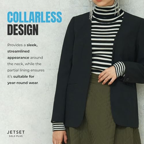 Women's Multifunctional Collarless Suit Jacket Cardigan Blazer with Inside Pockets and Wrinkle-Resistant 6