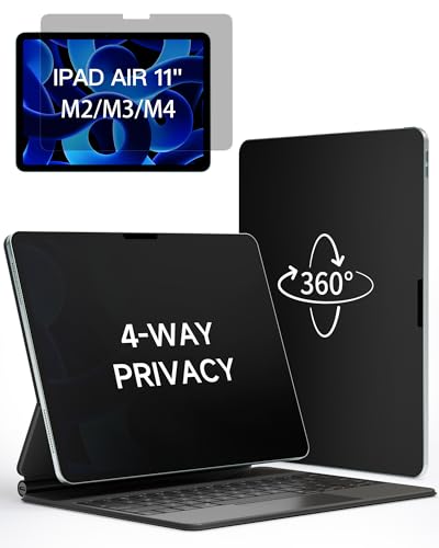 IPROKKO 360 Privacy Matte Screen Protector for iPad Air 11 inch M2/M3/M4 (2024/2025/2026 6th/7th/8th Generation) 4-Way Anti Spy Glare Blue Light 11in Tablet Easy Install Screen Protector Filter [Compatible with Apple Pencil & Face ID Case Friendly]