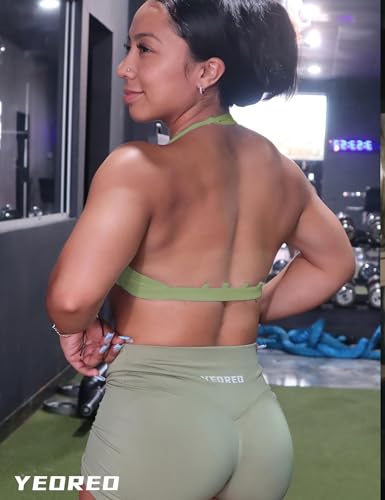 Image of YEOREO CoreFlex Workout Sports Bras for Women Padded Strappy Open Back Gym Bra Light Impact Criss Cross Yoga Crop Top