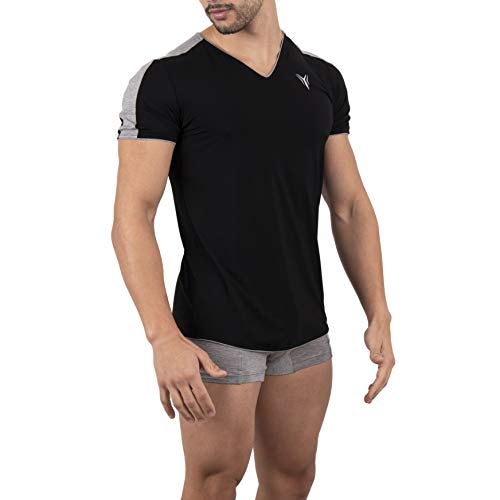 YARK T-Shirt Maglietta Traspirante “Tencel” Tessuto Leggero Naturale Scollo a “V” Made in Italy (M 44/46 IT Uomo, Nero)