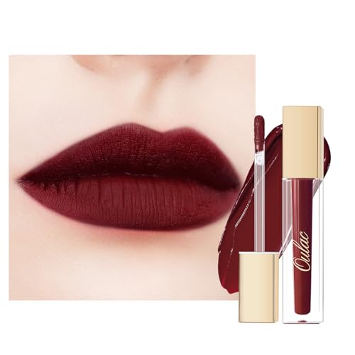 Oulac Rojo Oscuro Pintalabios Mate Líquido - Larga Duración Labios, Muy Pigmentadas, Cobertura Total Barra de Labios, Fórmula Cremosa, Sin Transferencia,Con Aceite de Rosa, Vegano M18