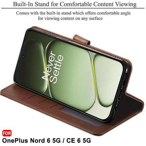 Image of TheGiftKart Flip Back Cover Case for OnePlus Nord 6 5G | Dual-Color Leather Finish | Inbuilt Stand & Pockets | Wallet Style Flip Back Case Cover for OnePlus Nord 6 5G (Faux Leather, Brown & Coffee)