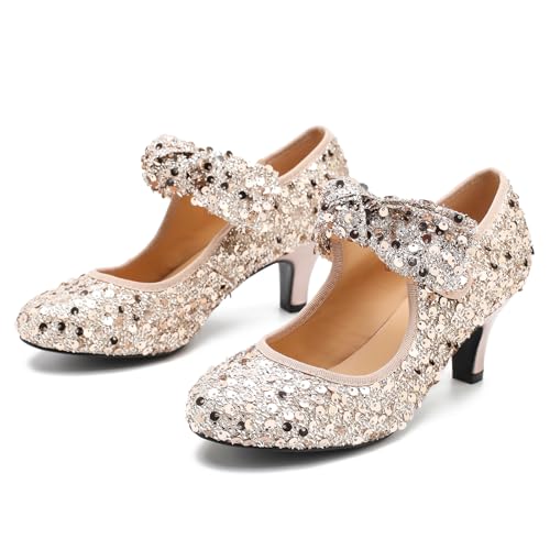 LIURUIJIA Women's Sequin Bow Mary Jane Kitten Heel Dress Pumps Champ 10 by LIURUIJIA - Used condition - Image 8