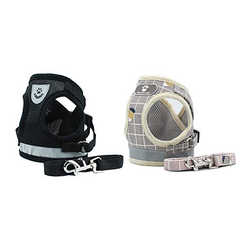 BVAGSS 2PCS Reflector Arnés Ajustable Walking Leash para Perro pequeño Mediano y Grande XH046 (XS, Black + Khaki)