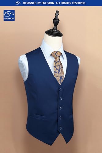 Image of Enlision Men's Suit Vest Business Formal Dress Waistcoat Solid Color Vest for Suit or Tuxedo