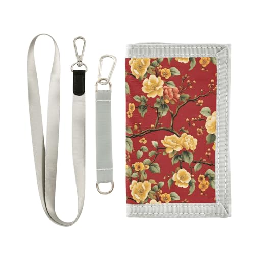 FOLIOSA Japanese Floral Pattern Kids Wallet for Boys Girls Youth, Compact Fabric 4.9×2.9 in