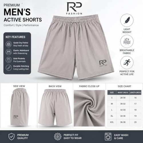 Image of Men's Casual Gym Workout Shorts with Pockets Regular Fit Black