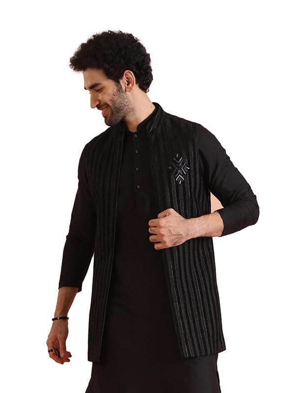 KISAH Mens Nehru Jacket|Blended Fabric Sheer Pattern Mens Ethnic Wear|Regular Fit Mandarin Collar Sleeveless
