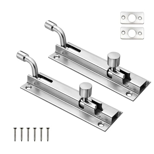 Image of VOLO Pack of 2 | L Shape Marble Stainless Steel Tower Bolt - 4 Inch Door Latch for Main Door, Room, Office and Cabinet (Silver Finish)