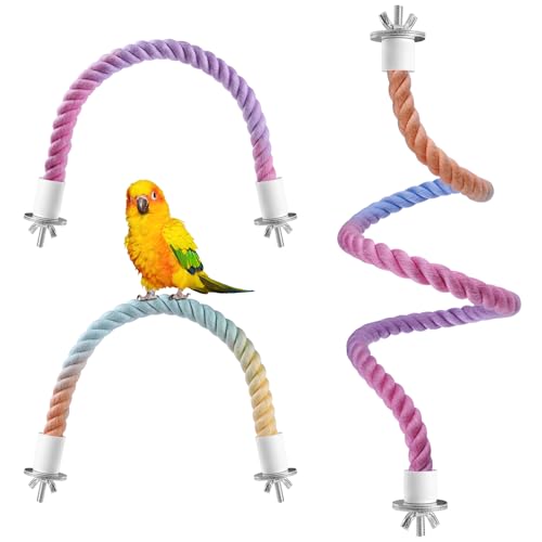 3 Pcs Bird Rope Perches Gradient Color Bendable Parrot Bird Perch Rope Stand for Cage Stand Climbing Stand Toy for Cockatiels Lovebirds Budgies Parakeets (2 Short + 1 Long)