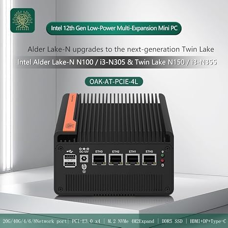 Image of Firewall Appliance 10GbE Mini PC with SFP+, Alder Lake N100 (4C /4T) 4X I226-V 2.5GbE 2 * 82599ES 10GbE Firewall LTE Router Support AES-NI (N150, 8G+256G)