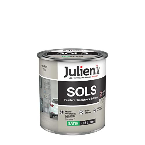 Julien Peinture Sols Extrême Intérieur et Extérieur - Chapes béton, ciment lissé, briques, asphalte, planchers et parquets - Gris Soie 0,5 L