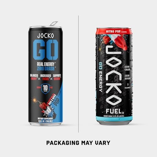 Image of Jocko Fuel GO Energy Drinks, Nitro Pop - 95mg Caffeine with Added Adaptogens, Vitamin B12 & B6, & L Theanine for Mood & Focus Support, No Sugar, 12 Pack - Packaging May Vary