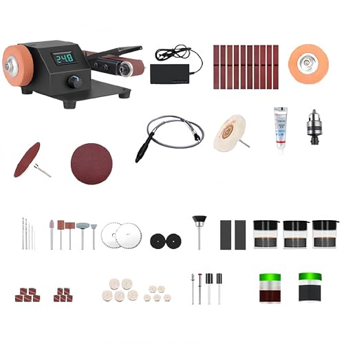 Sandqvipaミニチュア小型ベルトサンダー、ミニ電動ポリッシャー、ナイフ研ぎ器、デスクトップサンドペーパー、ベルトサンダー、サンディングマシン、0〜10000rpm回転式ベルトサンダー、電動正逆回転式DIYグラインダー、角度調整可能なベルトサンダー、デ