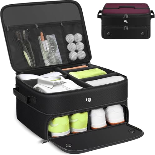 Odor-Absorbing 2-Layer Golf Trunk Organizer with Activated Carbon Fabric – Water-Resistant Golf Shoe Bag for Shoes Balls Tees Clothes Gloves Golf Accessories, Fathers Day Dad Gifts for Men