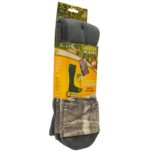 Heat Factory Mid-Calf Socks with Foot Heat Warmer Pockets, Mossy Oak/Olive, Large/X-Large