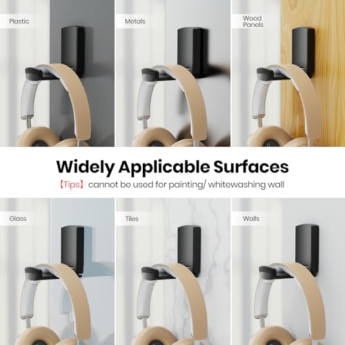 Sticky Headphone Stand Controller Holder - EURPMASK Upgraded Adhesive Gaming Headset Hook, Headphone Holder for Desk with Soft Rubber Pads, Universal PC Gaming Accessory Controller Headset Stand,Black