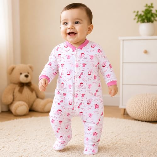 Image of DADDY - G 100% Cotton Baby Rompers Pack of 3 | Newborn Baby Sleepsuit | Full Sleeve Jumpsuit | Baby Night Suit | Infant Bodysuit for Boys & Girls | Soft Breathable Clothing
